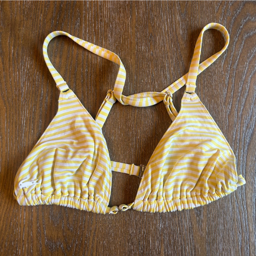 Lacoste Yellow and White Bikini Top
